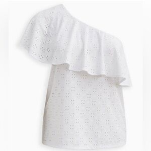 TORRID White One Shoulder Ruffle Top Eyelet Jersey